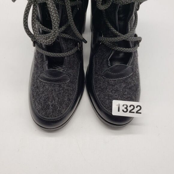 Napoleoni Boots Women EU 39 Black Lace Up Wool Leather Block Heel Made In Italy - Picture 13 of 13